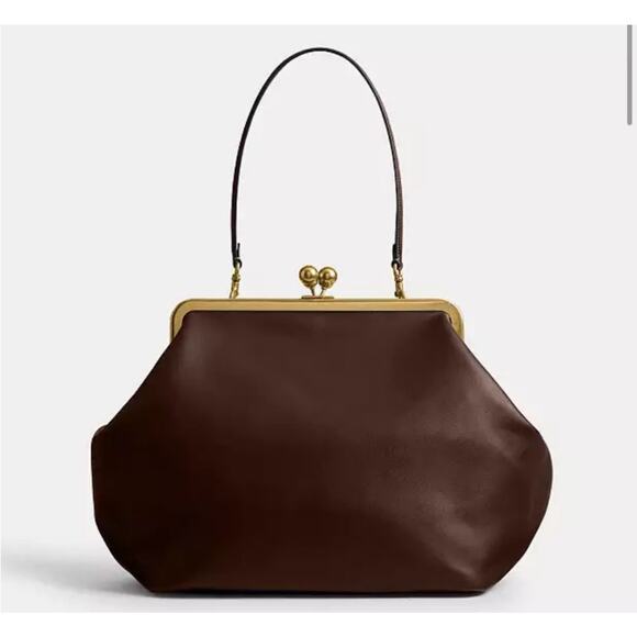 Coach Large Kisslock Frame Bag Dark Brown - Picture 1 of 12
